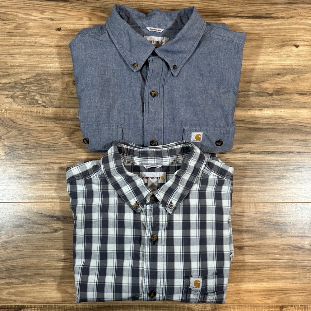 Carhartt Mens XL Lot Of 2 |Multi| Short Sleeve Button Down Midweight Work Shirts